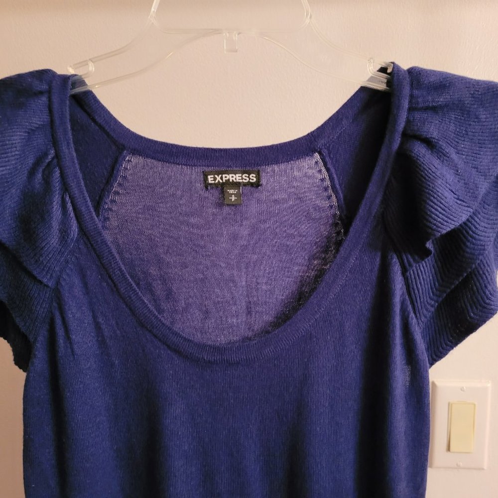 Express. Ruffled Shoulder Sweater. Size Small. Blue. - Picture 2 of 4